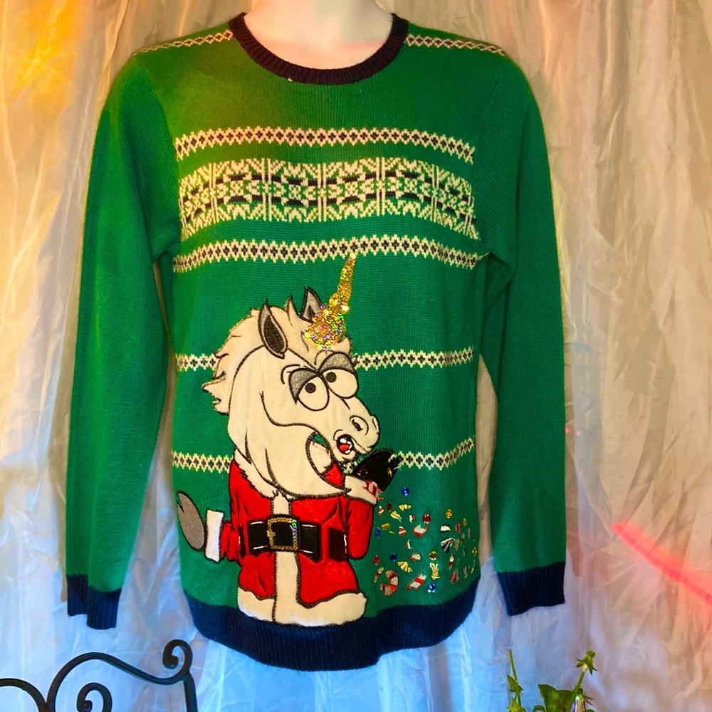 Mens Unicorn Santa Claus Christmas Holiday Party Sweater